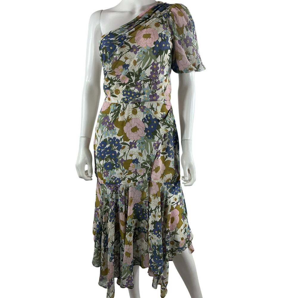 Astr The Label Asymmetric Off White Retro Floral Santorini Dress Size S